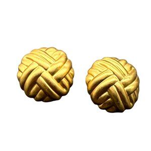 Vintage Cross Hatch Basketweave Dome Studs Earrings Gold Tone Classic 80s